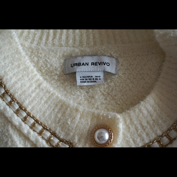 Urban Revivo Womens Pearl Gold Chain Trim Cardigan White Size US 4 / Small - Picture 5 of 6